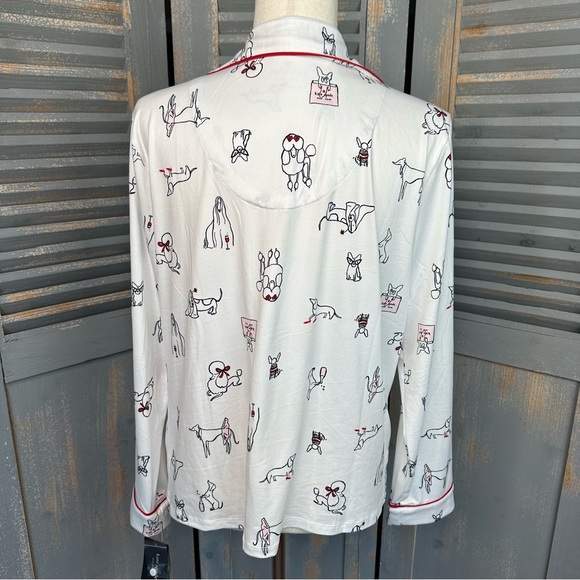 Kate Spade Long Sleeve PJ Set Dog Print Cream Sz M NWT - Picture 12 of 16